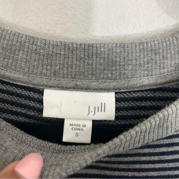 J Jill French Terry Shift Knit Dress Gray Blue Stripe Women's Size Small - Picture 6 of 10